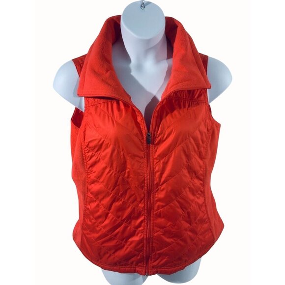 Columbia Women XL Quilted Fleece Zip Front Vest Red Lightweight Outdoor Layering - Picture 1 of 10